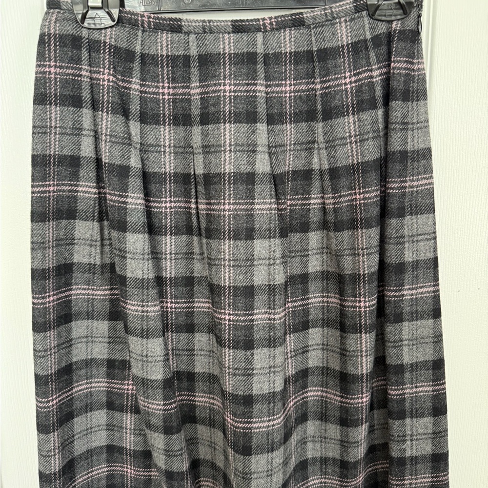 Brooks Brothers Gray and Pink Plaid Midi Skirt